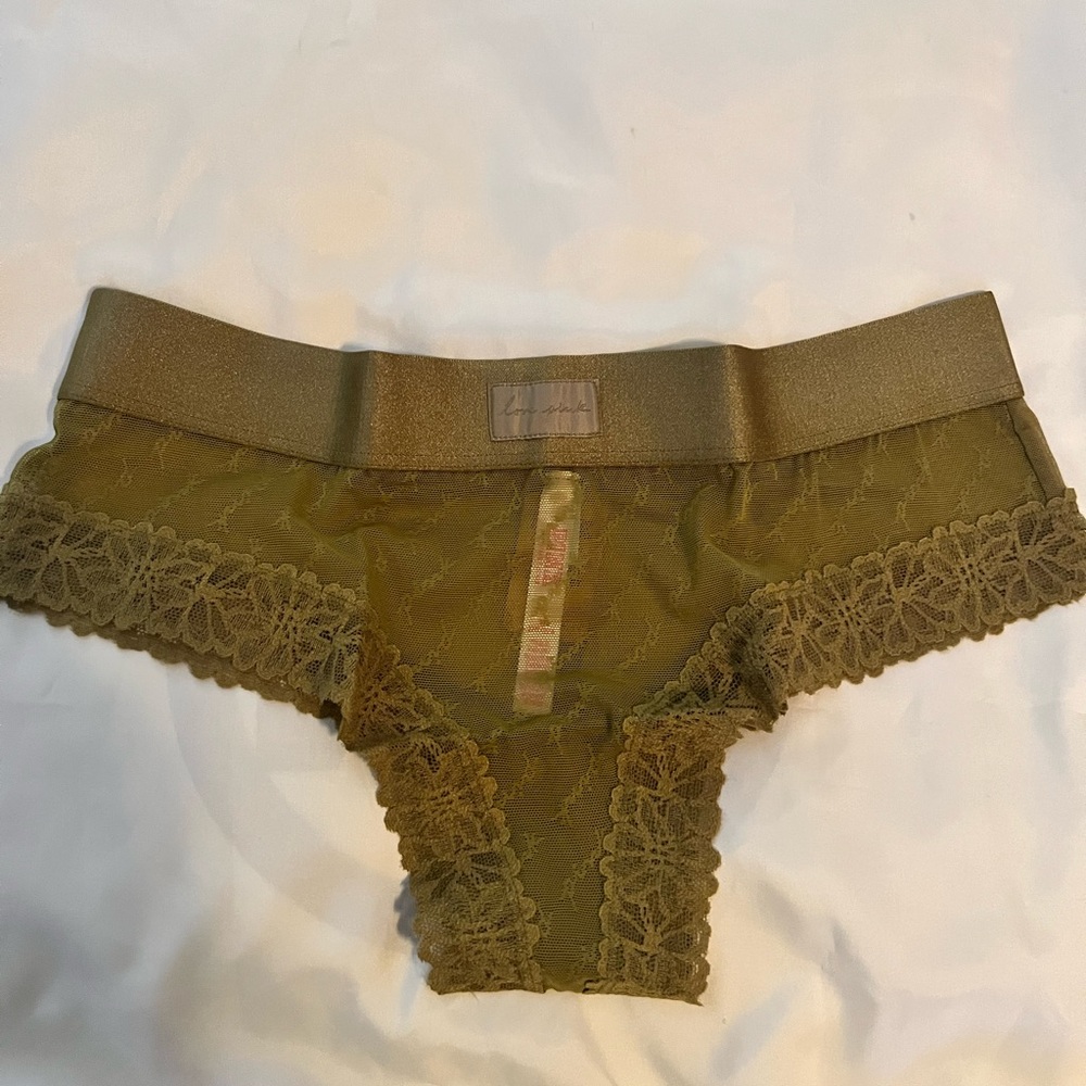 PINK Lace Trim Olive Green Panties